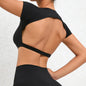 Sexy Hollow Beauty Back Crop Top Short Sleeve Yoga Shirt Women Fitness Workout Tops Gym Clothes Sportswear Running T-shirts