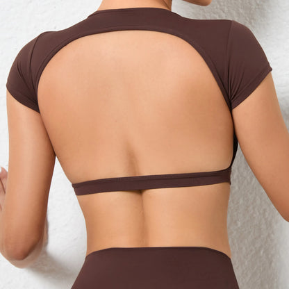 Sexy Hollow Beauty Back Crop Top Short Sleeve Yoga Shirt Women Fitness Workout Tops Gym Clothes Sportswear Running T-shirts