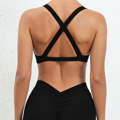 Sexy Deep V Sports Bra Women Strappy Backless High Support Impact Yoga Underwear Running Fitness Workout Gym Top Padded Bralette