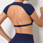 Sexy Hollow Beauty Back Crop Top Short Sleeve Yoga Shirt Women Fitness Workout Tops Gym Clothes Sportswear Running T-shirts