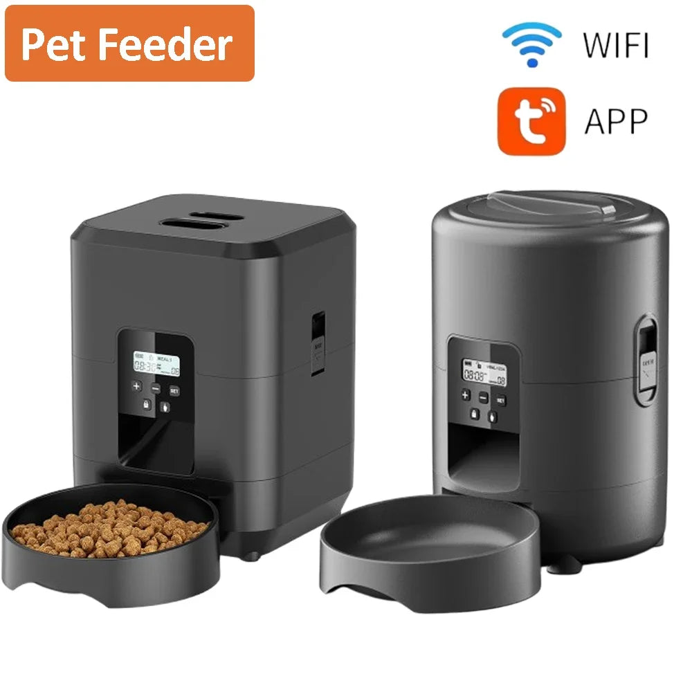 Automatic Pet Feeder Button / WiFi Version Auto Cat Food Dispenser Accessories Smart Control Pet Feeder For Cats Dog Dry Food