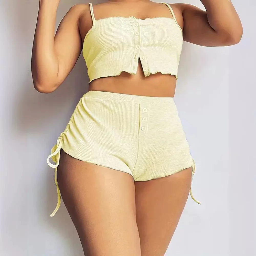 Short Sets Women Two Piece Set Sexy Matching Sets Sleeveless Backless Tops Shorts Pants Casual Elegant Splice Elastic Waist