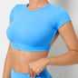 Sexy Hollow Beauty Back Crop Top Short Sleeve Yoga Shirt Women Fitness Workout Tops Gym Clothes Sportswear Running T-shirts