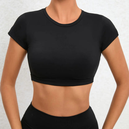 Sexy Hollow Beauty Back Crop Top Short Sleeve Yoga Shirt Women Fitness Workout Tops Gym Clothes Sportswear Running T-shirts