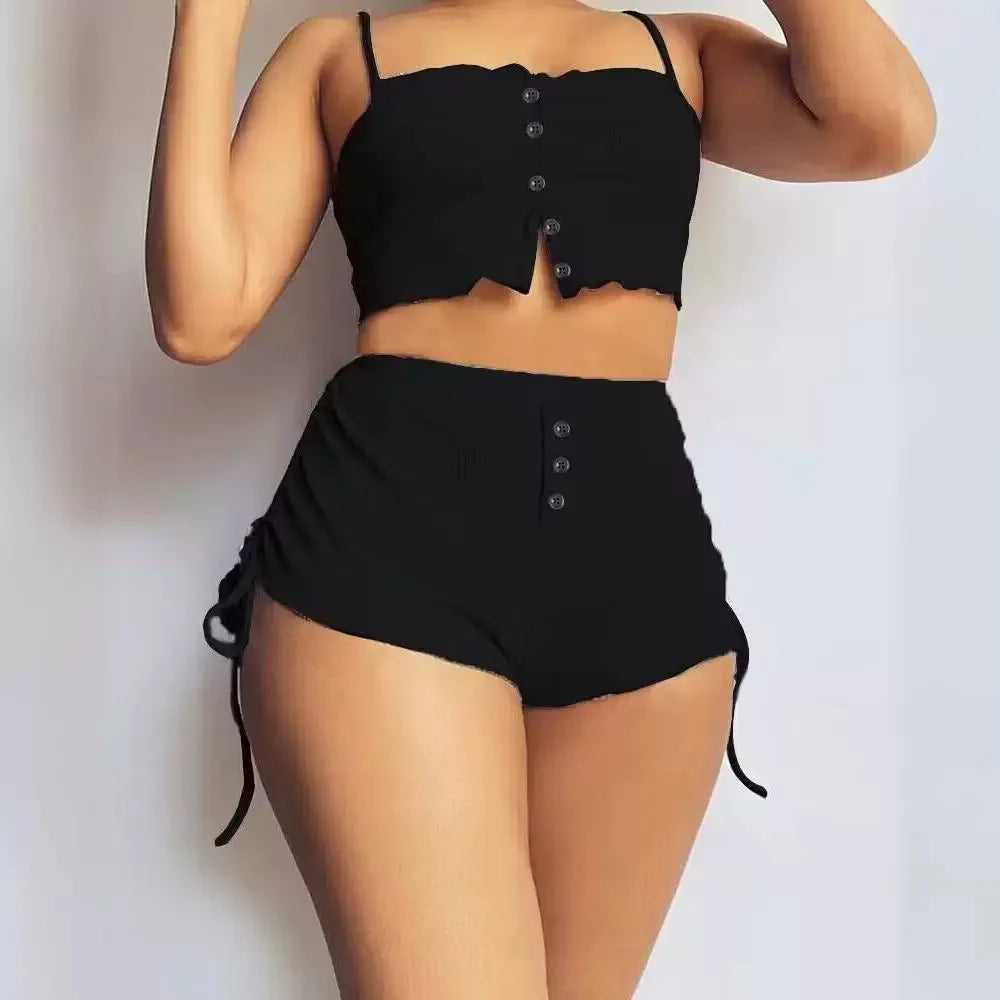 Short Sets Women Two Piece Set Sexy Matching Sets Sleeveless Backless Tops Shorts Pants Casual Elegant Splice Elastic Waist