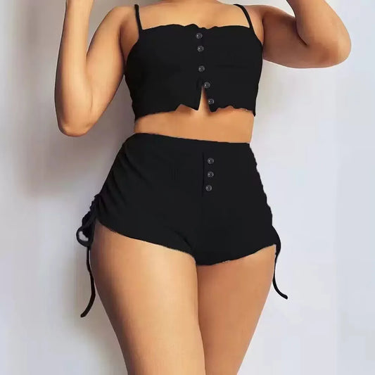 Short Sets Women Two Piece Set Sexy Matching Sets Sleeveless Backless Tops Shorts Pants Casual Elegant Splice Elastic Waist