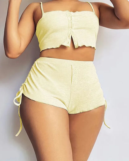 Short Sets Women Two Piece Set Sexy Matching Sets Sleeveless Backless Tops Shorts Pants Casual Elegant Splice Elastic Waist
