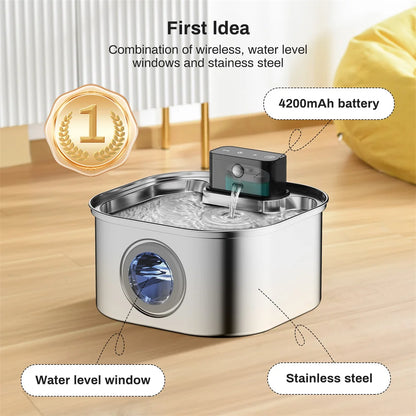 3L Stainless Steel Wireless Recharging Sensor Cat Water Fountain Auto Drinking Fountain For Cats Dog Drinker Pet Dispenser Bowl