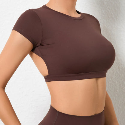 Sexy Hollow Beauty Back Crop Top Short Sleeve Yoga Shirt Women Fitness Workout Tops Gym Clothes Sportswear Running T-shirts
