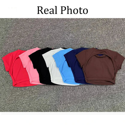 Sexy Hollow Beauty Back Crop Top Short Sleeve Yoga Shirt Women Fitness Workout Tops Gym Clothes Sportswear Running T-shirts