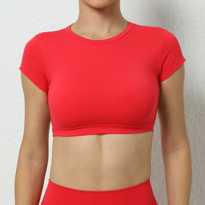Sexy Hollow Beauty Back Crop Top Short Sleeve Yoga Shirt Women Fitness Workout Tops Gym Clothes Sportswear Running T-shirts