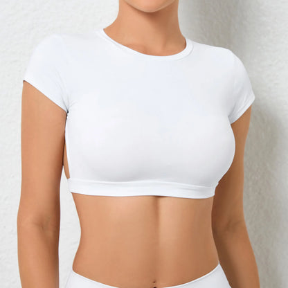 Sexy Hollow Beauty Back Crop Top Short Sleeve Yoga Shirt Women Fitness Workout Tops Gym Clothes Sportswear Running T-shirts